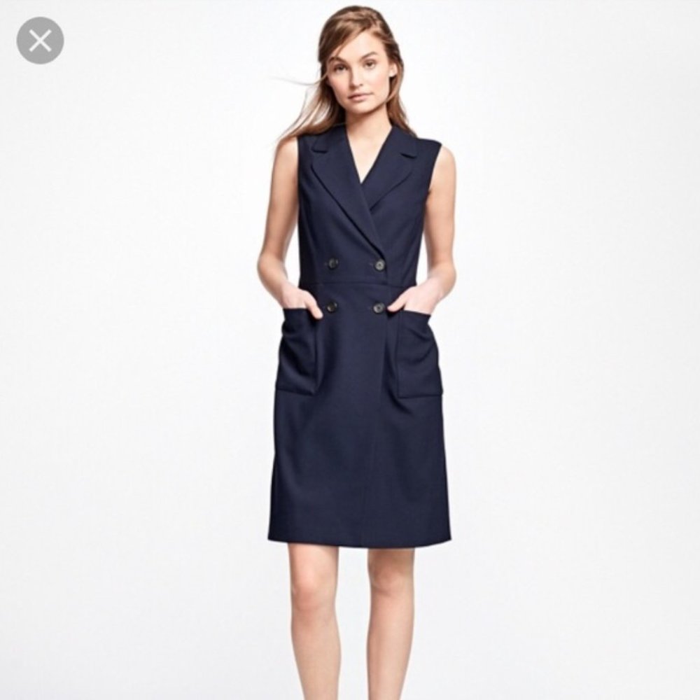 [Worn once] Brooks Brothers Wool-Blend Wrap Dress - Navy
